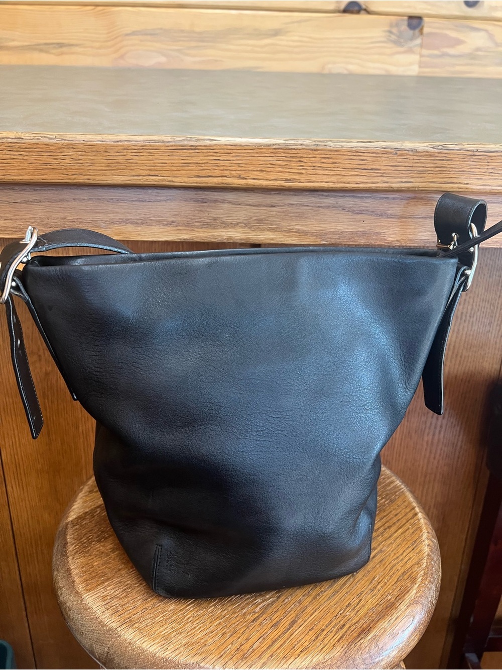 Coach Black Leather Hobo Shoulder Bag with Gold Hardware
